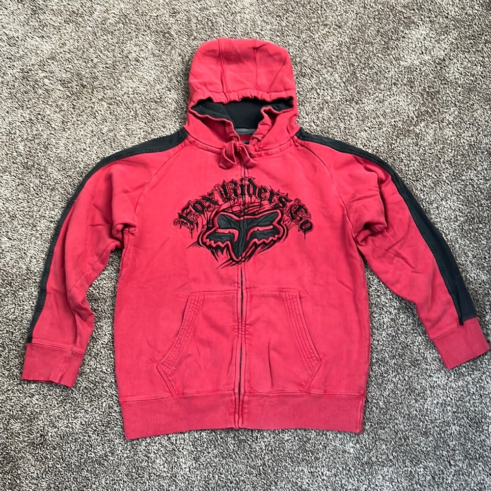 Fox Riders Co Full Zip Hoodie Color Red & Black Size M GREAT PREOWNED CONDITION